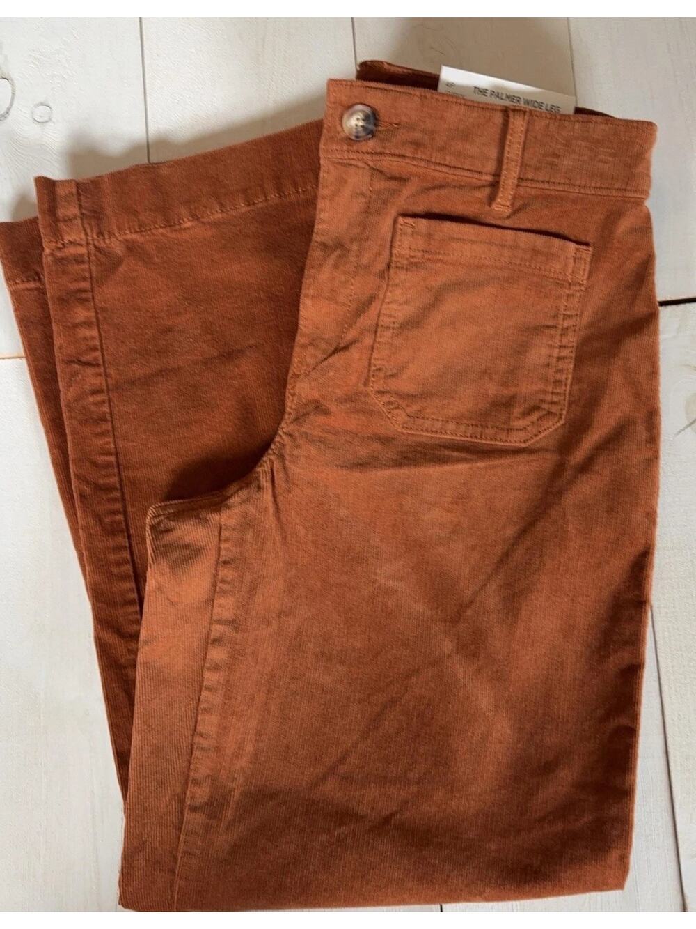 LOFT Palmer Wide Leg Pants Womens 4P Petite Brown Corduroy Curvy Stretch NWT